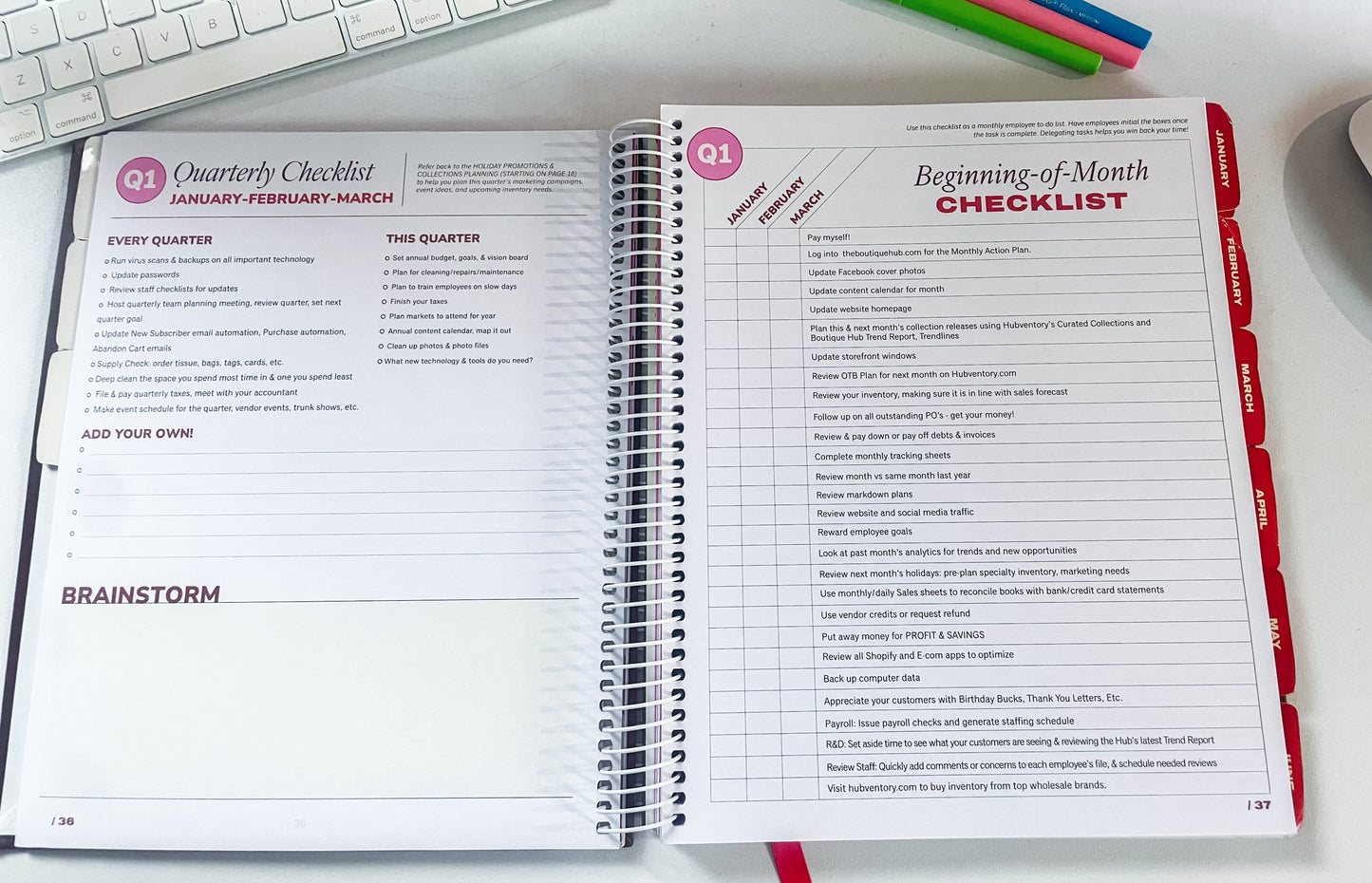 Open planner with checklists on a desk with office supplies