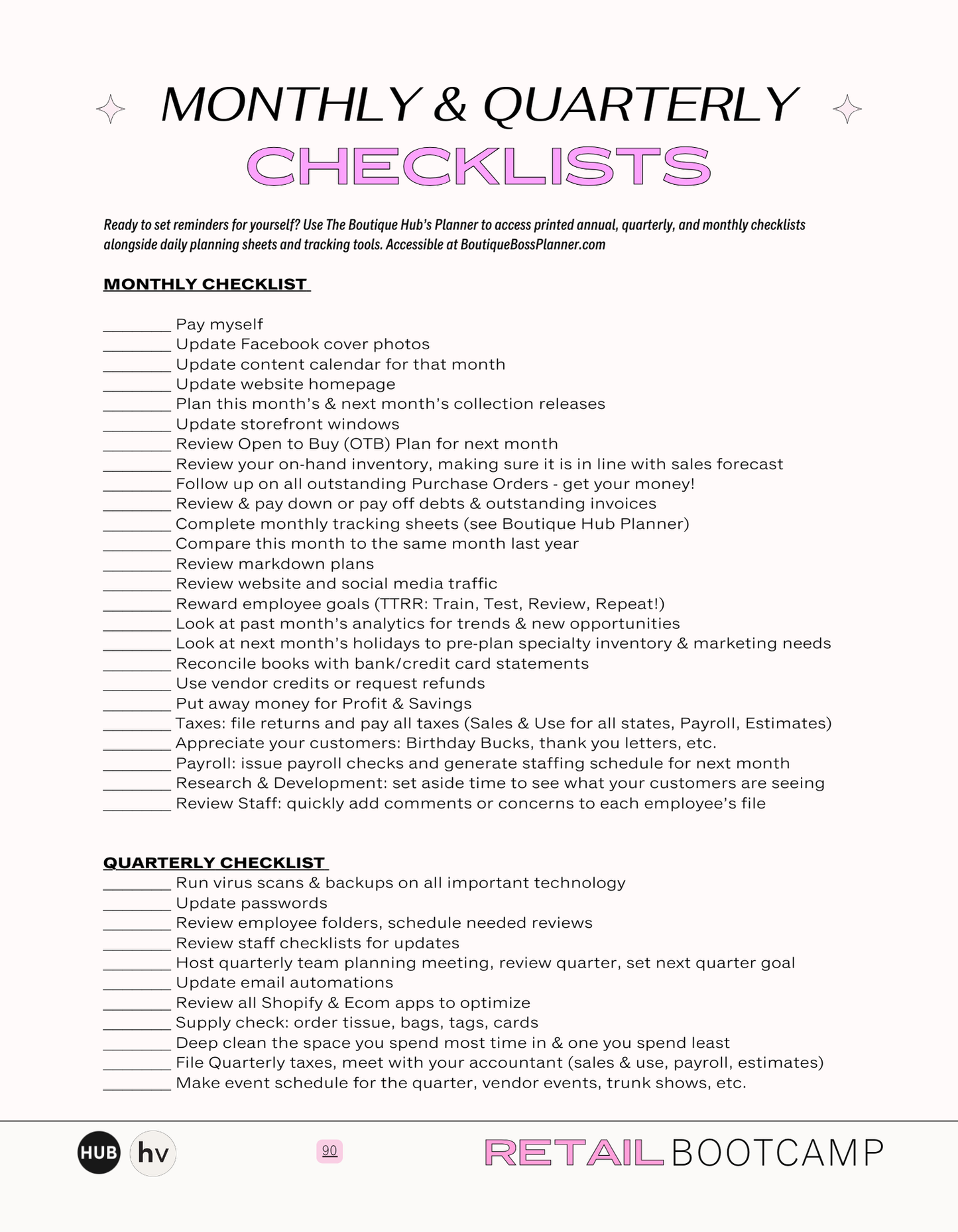 Retail Bootcamp Workbook - The Boutique Hub