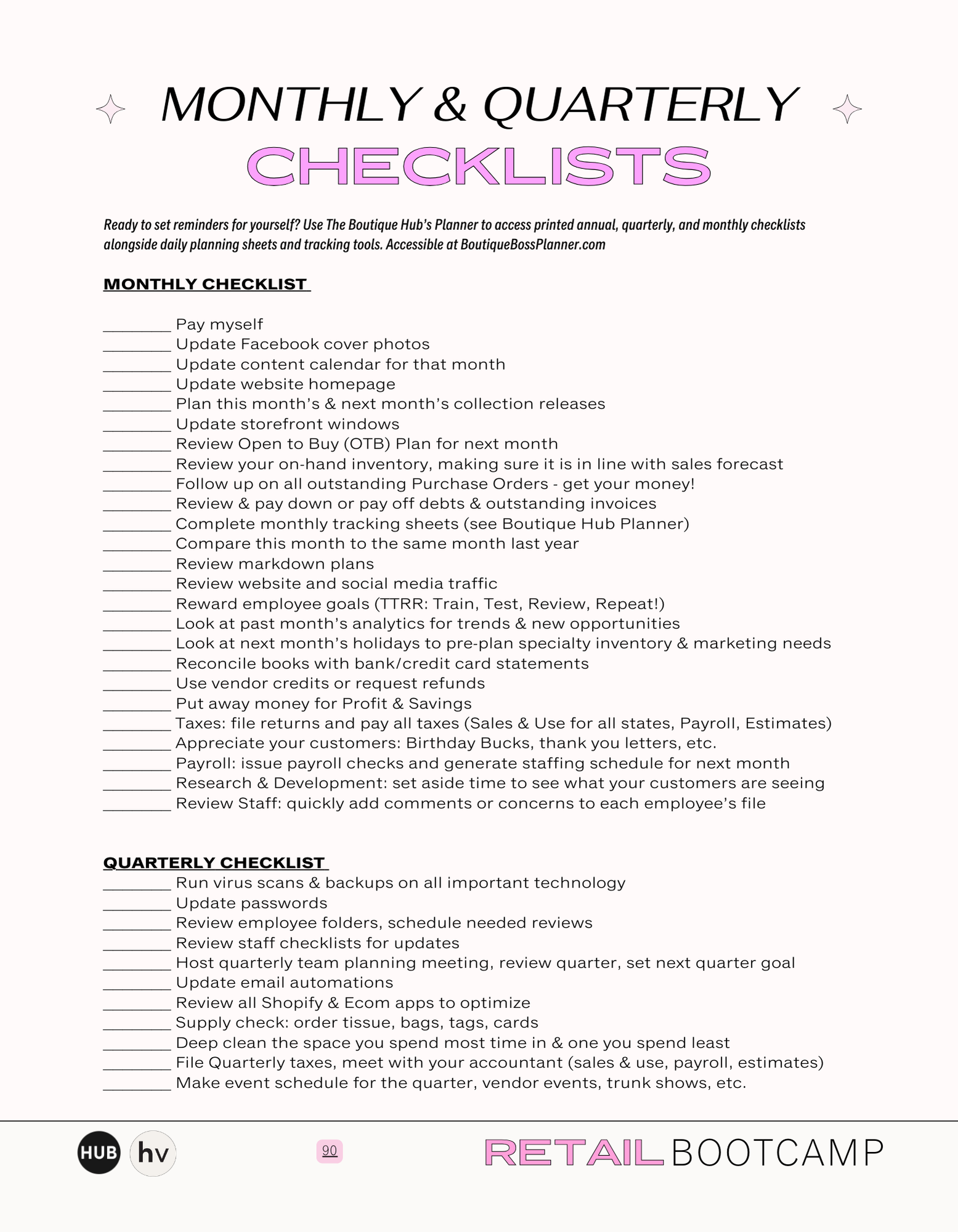 Retail Bootcamp Workbook - The Boutique Hub